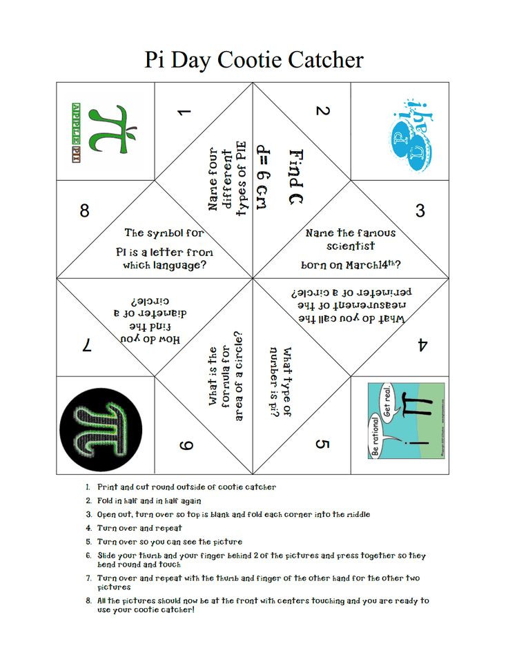Middle School Math Pi Day Activities
 Pi Day Cootie Catcher pdf