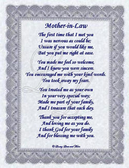 Mother In Law Mothers Day Quotes
 To order and personalize the poem above with a specific