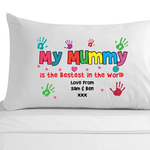 Mother's Day Presentation Ideas
 Personalised Best Mummy Handprint Pillowcase Mum Mam