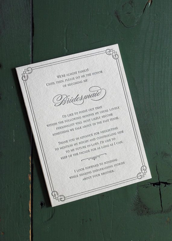 Pi Day Wedding Gifts
 Bridesmaid embarrassing stories Letterpress by