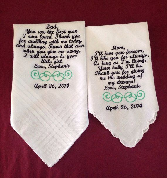Pi Day Wedding Gifts
 Set of Two Personalized WEDDING HANKIE S Mother & Father