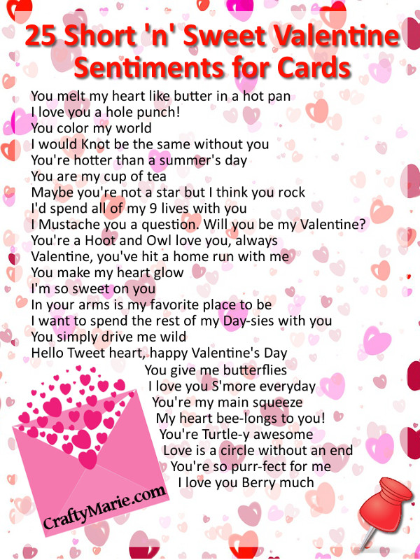 Quotes For Valentines Day Cards
 CraftyMarie 25 Cute Valentine Sentiments for Cards