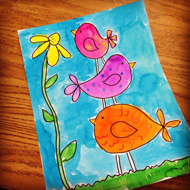 Spring Ideas Drawing
 Little Bir s Watercolor Painting Art Projects for Kids