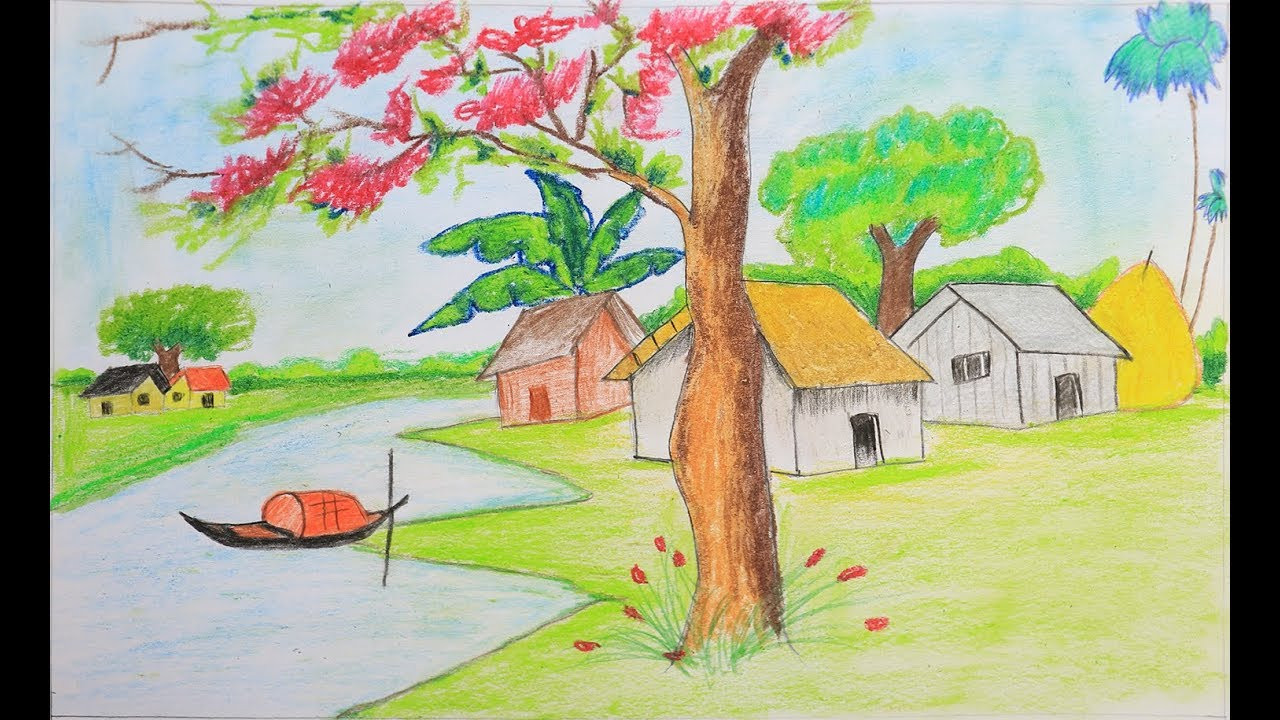 Spring Ideas Drawing
 How to draw a scenery of spring season step by step