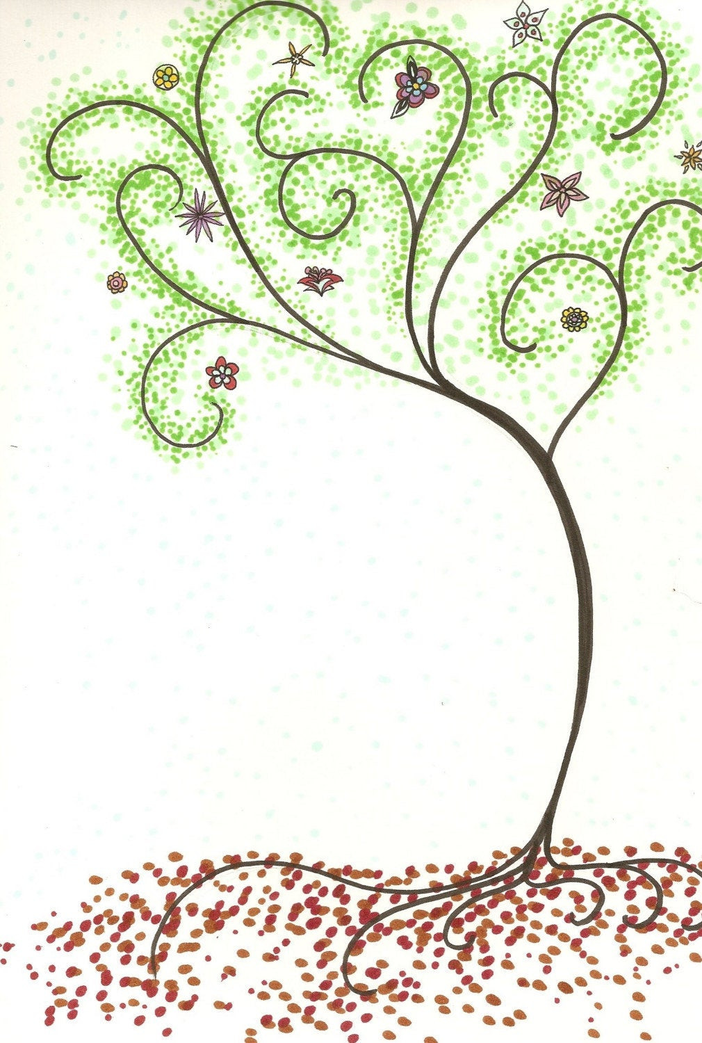 Spring Ideas Drawing
 Dot Art Spring Tree Original 9x12 drawing by shadowglacier
