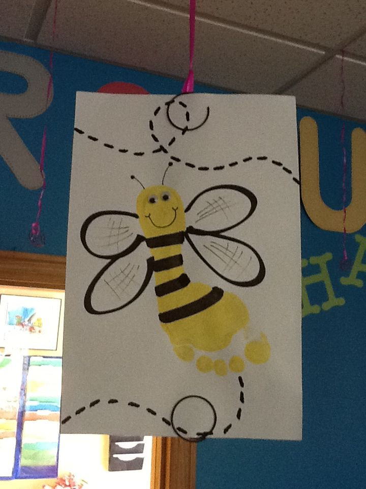 Spring Ideas For Babies
 Bee footprint craft Infant toddler room