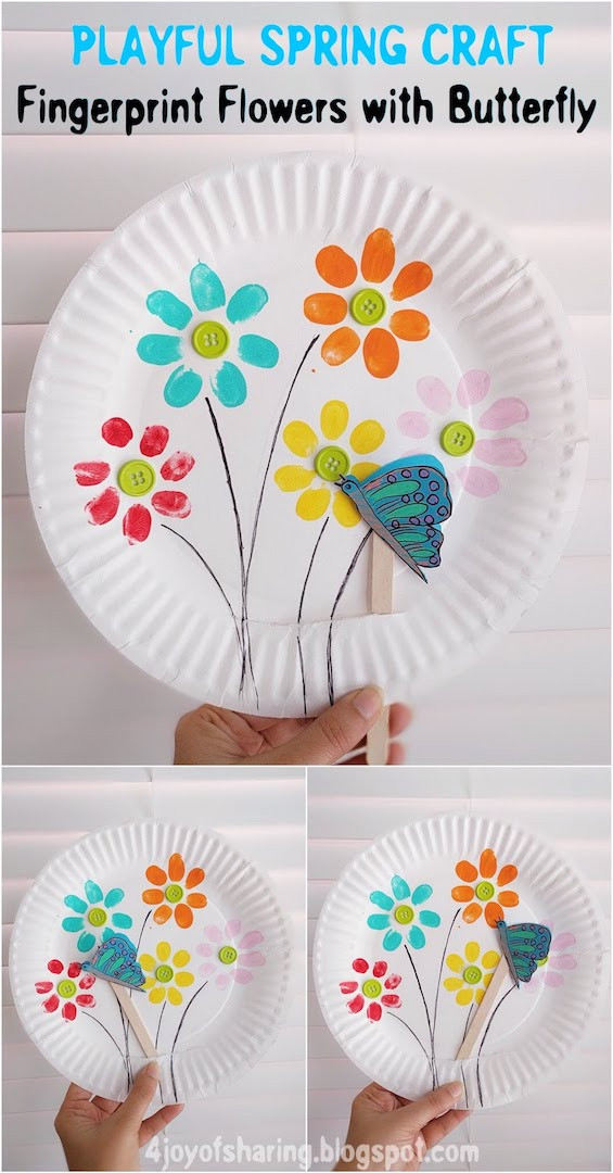 Spring Ideas For Kindergarten
 Fingerprint Flowers And Flying Butterfly Playful Spring