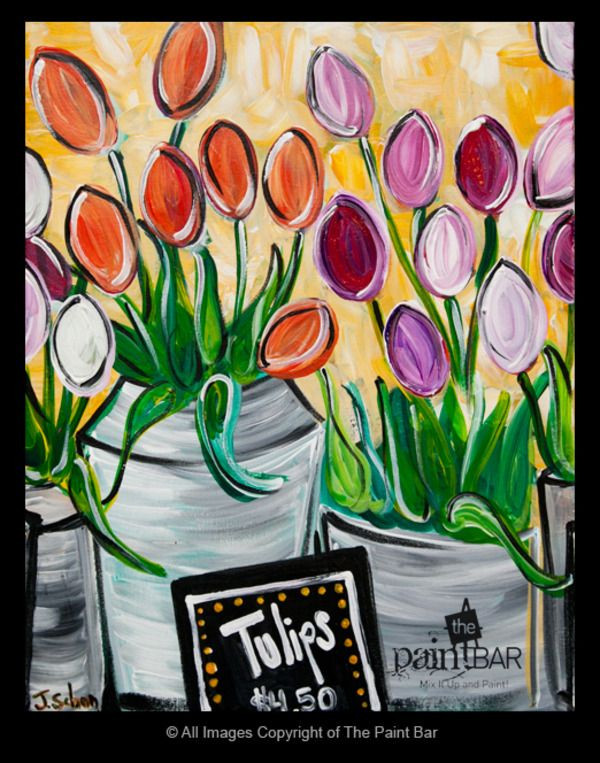 Spring Ideas Painting
 Colorful tulips in Pots