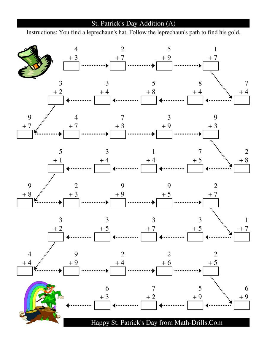 St Patrick's Day Math Activities
 St Patrick s Day Follow the Leprechaun e Digit Addition