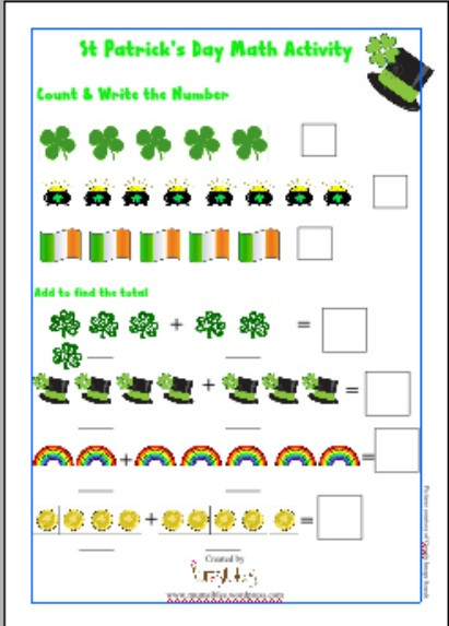 St Patrick's Day Math Activities
 Math Activity – St Patrick’s Day Math – FREE PRINTABLES