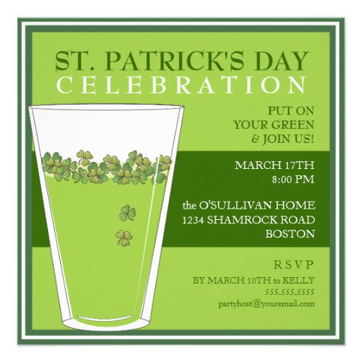 St Patrick's Day Party Invitations
 St Patricks Day Celebration Party Pint Invitation 5 25