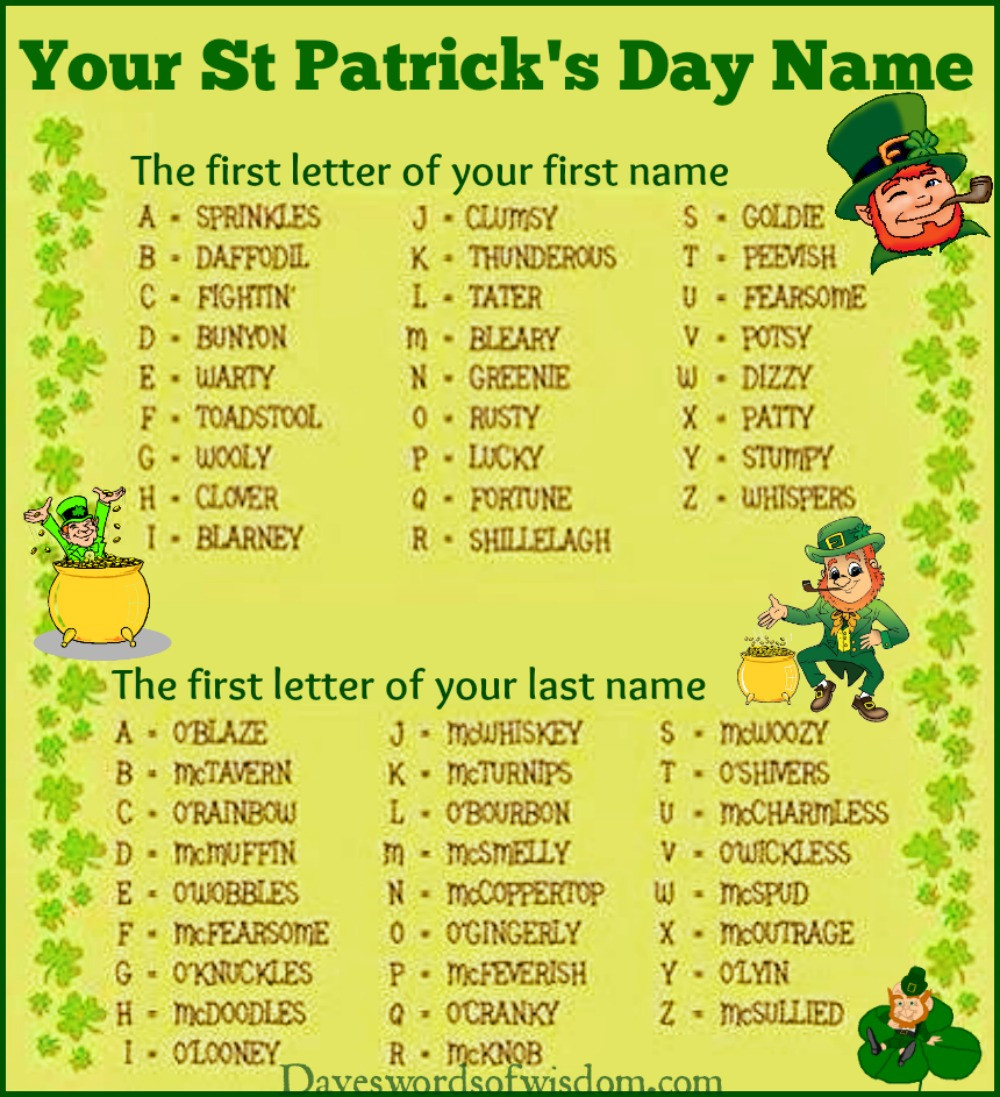 St Patrick's Day Party Names
 Daveswordsofwisdom Find Your St Patrick s Day Name