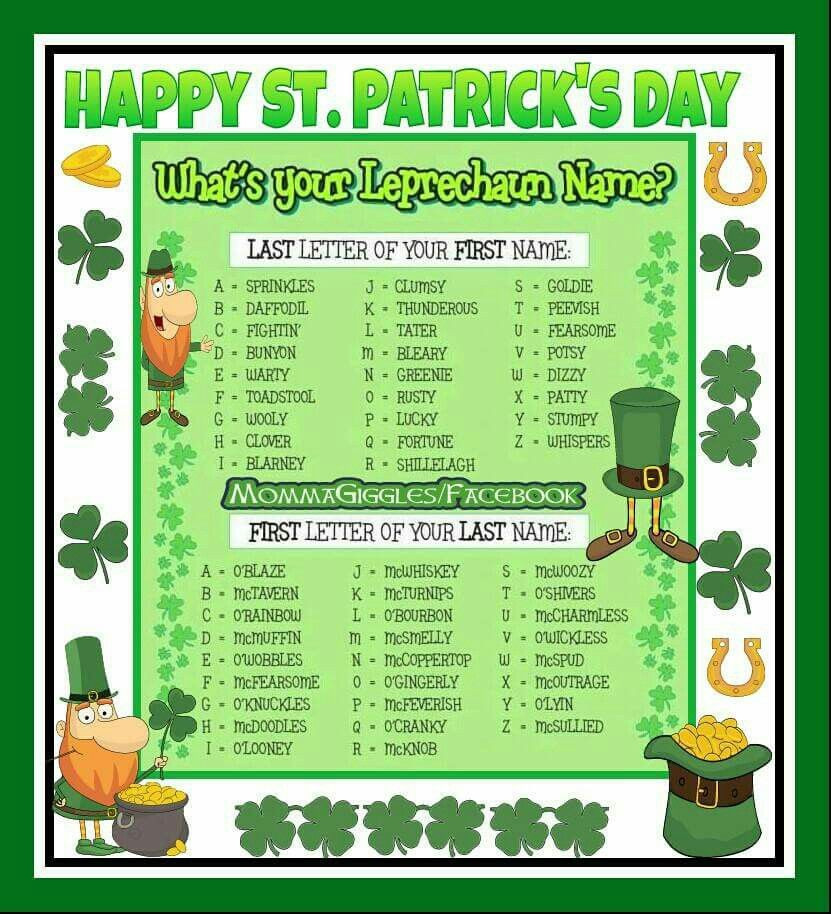 St Patrick's Day Party Names
 What is your Leprechaun name