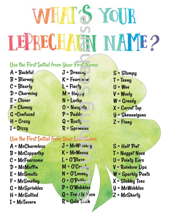 St Patrick's Day Party Names
 What s Your Leprechaun Name Printable St Patrick s Day