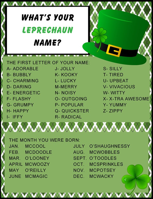 St Patrick's Day Party Names
 What’s Your Leprechaun Name