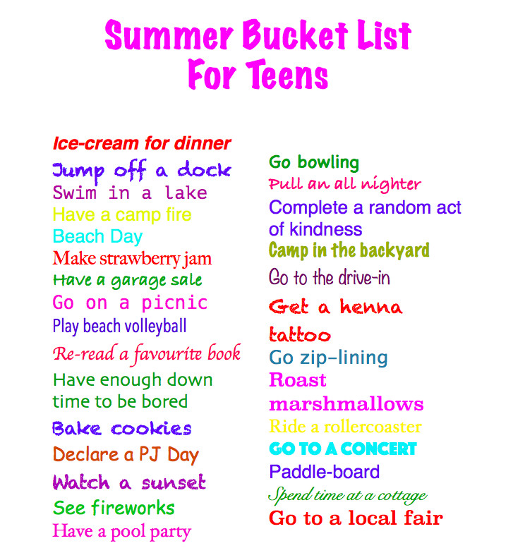 Summer Bucket List Ideas For Teens
 Summer Bucket List… For Teens