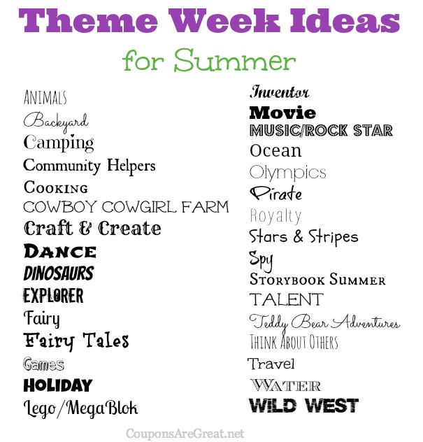 Summer Camp Theme Ideas
 Frugal Summer Fun Ideas Summer Theme Week Ideas