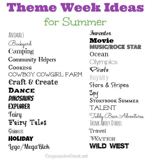 Summer Camp Theme Weeks Ideas
 Frugal Summer Fun Ideas Summer Theme Week Ideas Great