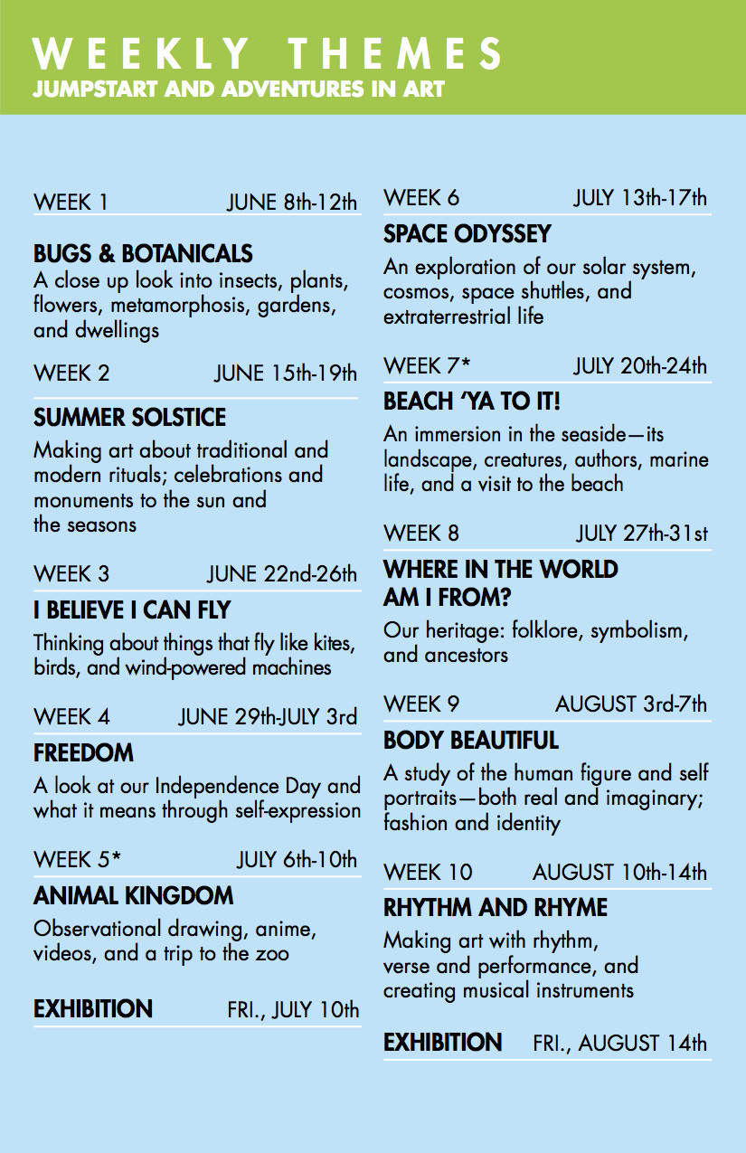 Summer Camp Theme Weeks Ideas
 armoryweeklysessionsinstudisummer art camp 2015 web