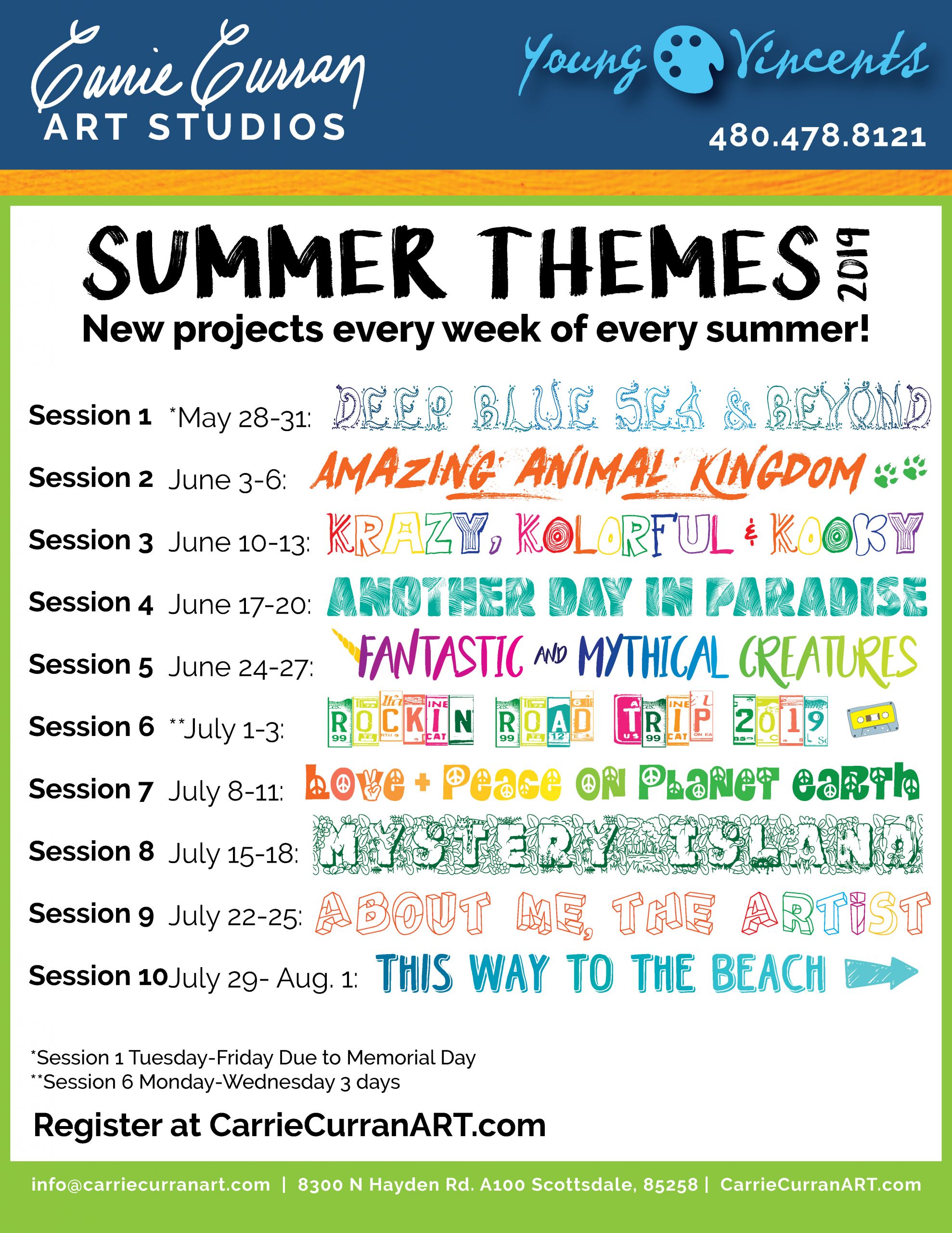 Summer Camp Theme Weeks Ideas
 SummerThemes2019 01 Carrie Curran Art Studios