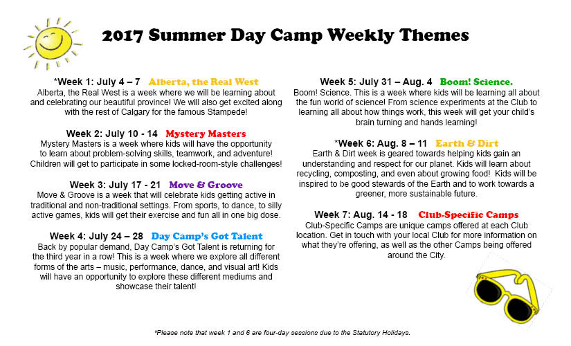 Summer Camp Theme Weeks Ideas
 Summer Day Camps Boys & Girls Clubs of Calgary
