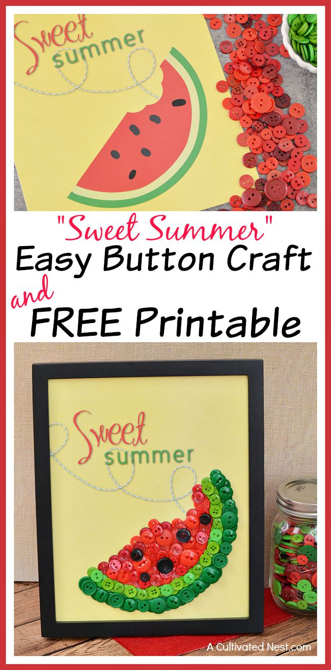 Summer Craft For Adults
 Easy Watermelon Button Craft & Free Printable