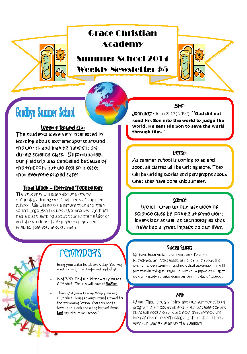 Summer Newsletters Ideas
 2014 Summer School