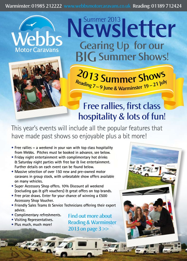 Summer Newsletters Ideas
 Webbs Motor Caravans Summer Newsletter designed by