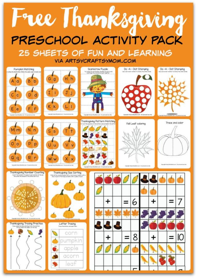 Thanksgiving Activities For Kindergarten
 Free Thanksgiving Preschool Activity Pack Artsy Craftsy Mom