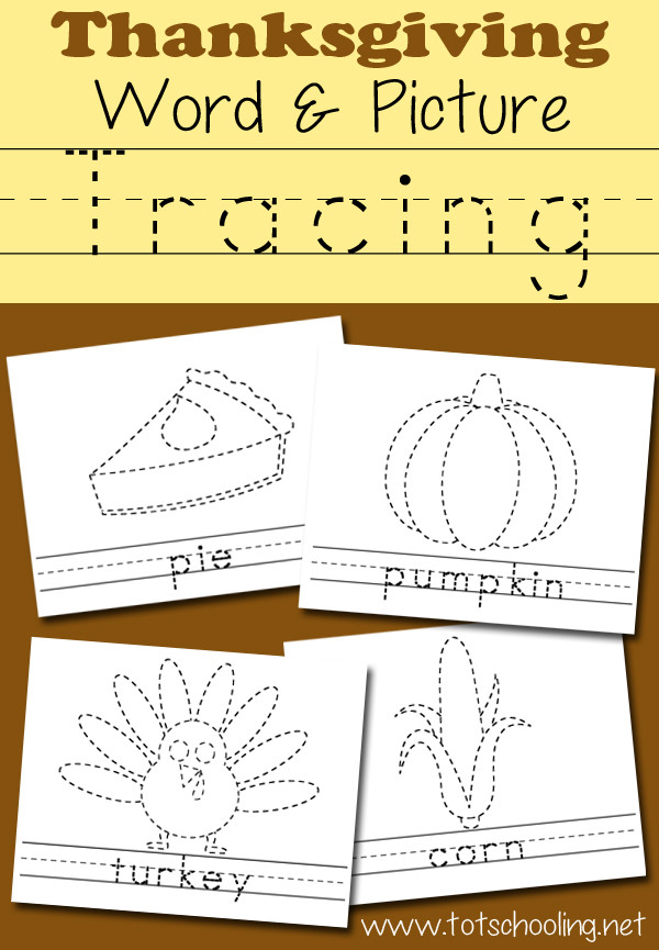 Thanksgiving Activities For Kindergarten
 Thanksgiving Picture & Word Tracing Printables