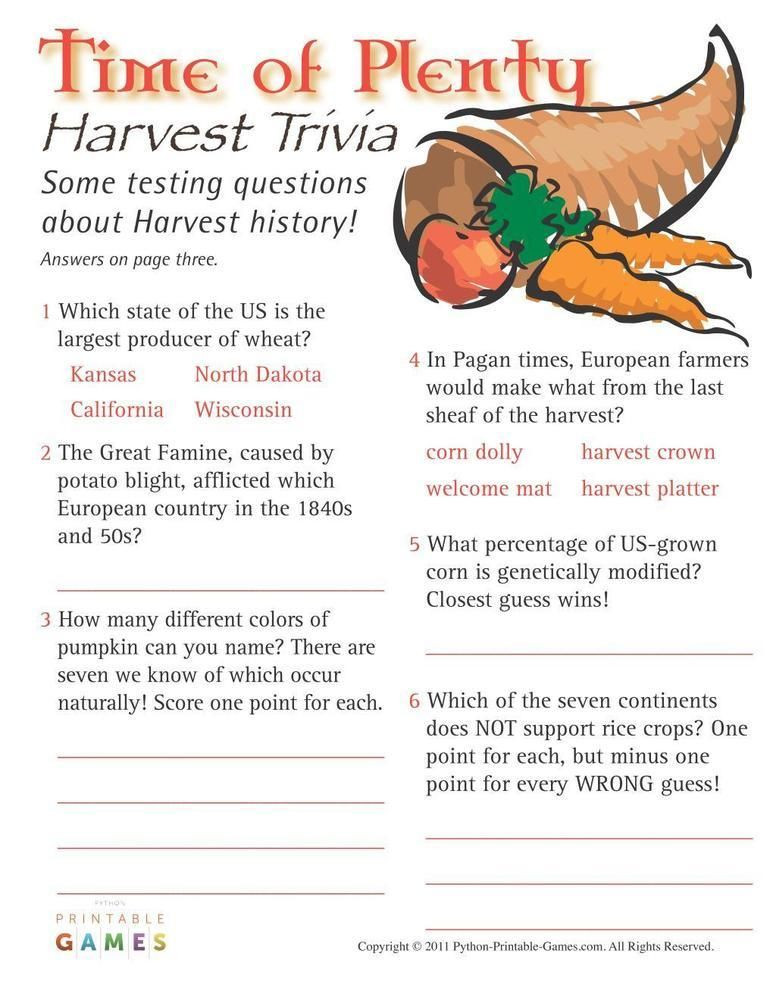 Thanksgiving Activities For Seniors
 Fall Harvest Time of Plenty Harvest Trivia $6 95 in 2019