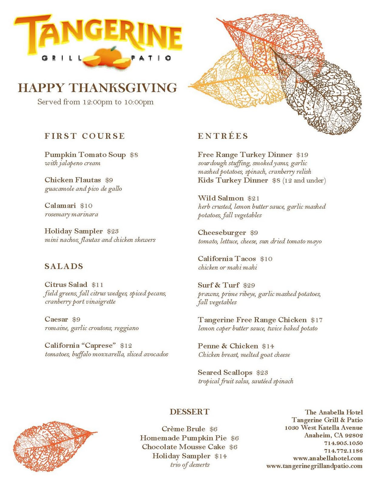 Thanksgiving Breakfast Menu Ideas
 Tangerine Grill and Patio Thanksgiving Menu