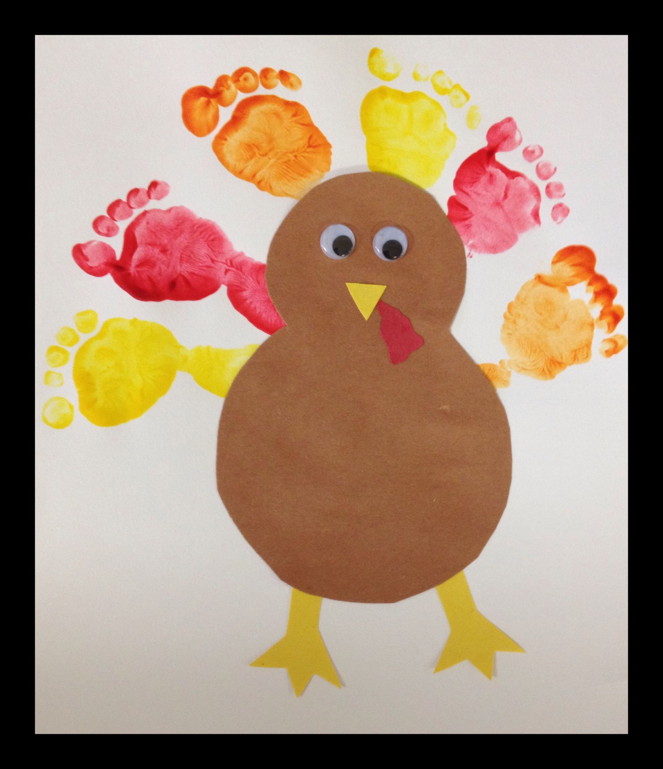 Thanksgiving Crafts For Infants
 Baby footprint turkey Footprint Art Pinterest