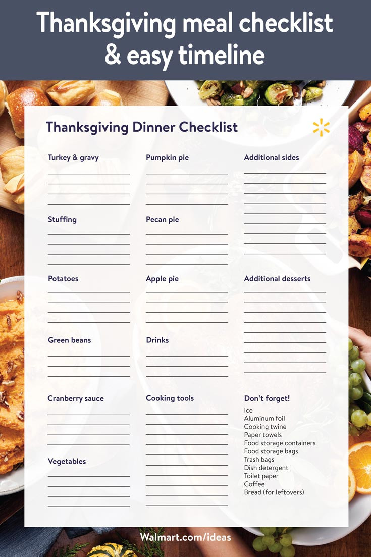 Thanksgiving Food Checklist
 Thanksgiving Meal Checklist & Easy Timeline Walmart