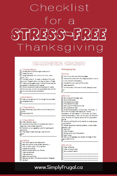 Thanksgiving Food Checklist
 Checklist for a Stress Free Thanksgiving