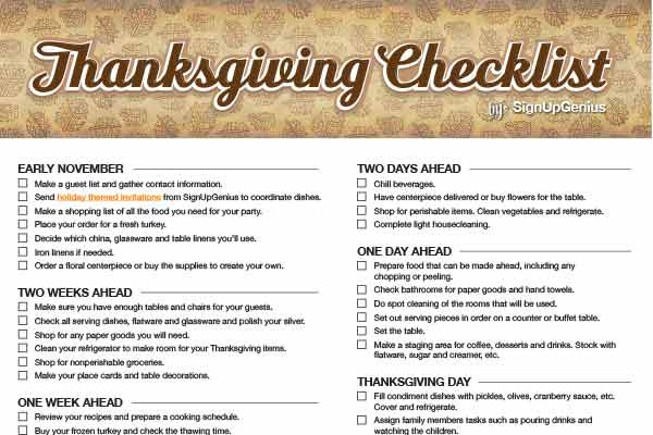 Thanksgiving Food Checklist
 Thanksgiving Checklist Plan A Low Fuss Feast