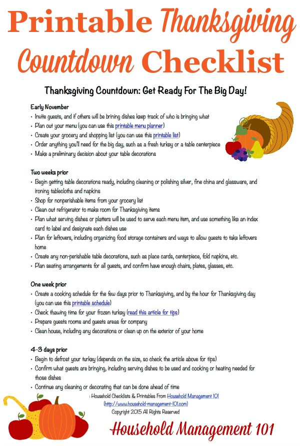 Thanksgiving Food Checklist
 Thanksgiving Countdown Plan For A Great Day Includes