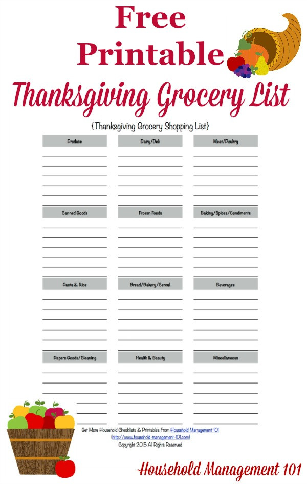 Thanksgiving Food Checklist
 Printable Thanksgiving Grocery List & Shopping List