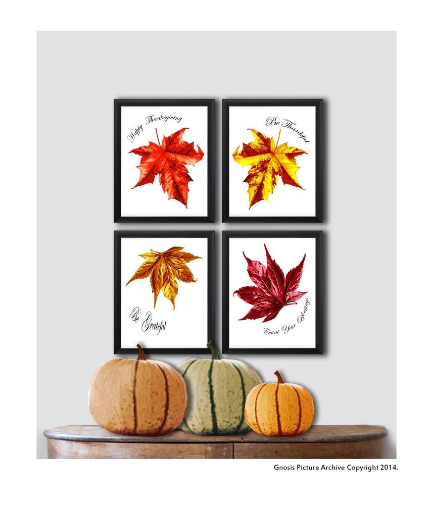 Thanksgiving Wall Decor
 Thanksgiving Decor Wall Art Prints set of 4 Fall Leaves