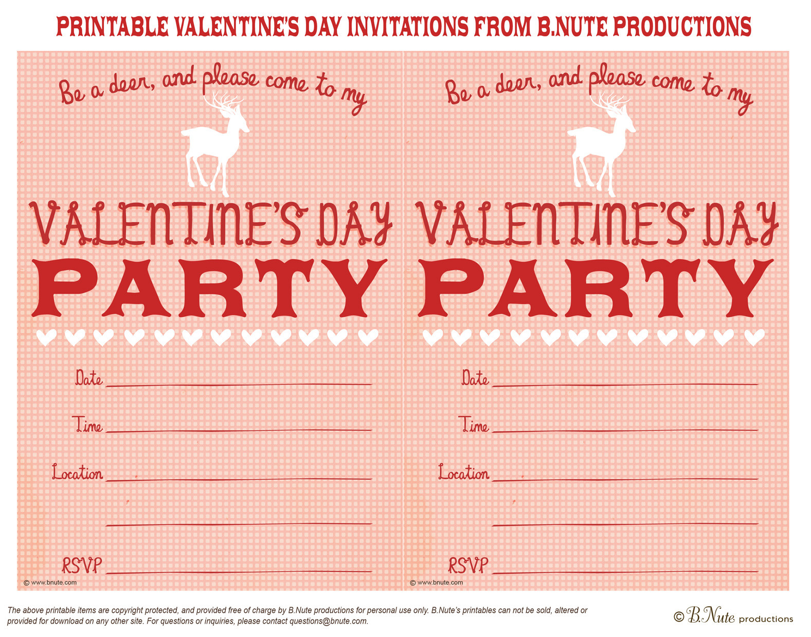 Valentines Day Party Invitations
 bnute productions Free Printable Valentine s Day Party