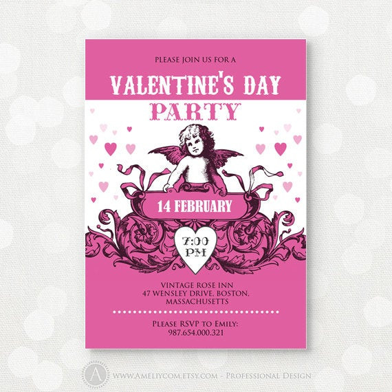 Valentines Day Party Invitations
 Printable Valentines Day Party Invitation Invite Pink DIY