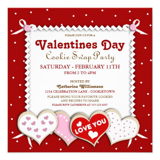 Valentines Day Party Invitations
 Valentines Day Cookie Swap Party Invitation 5 25" Square