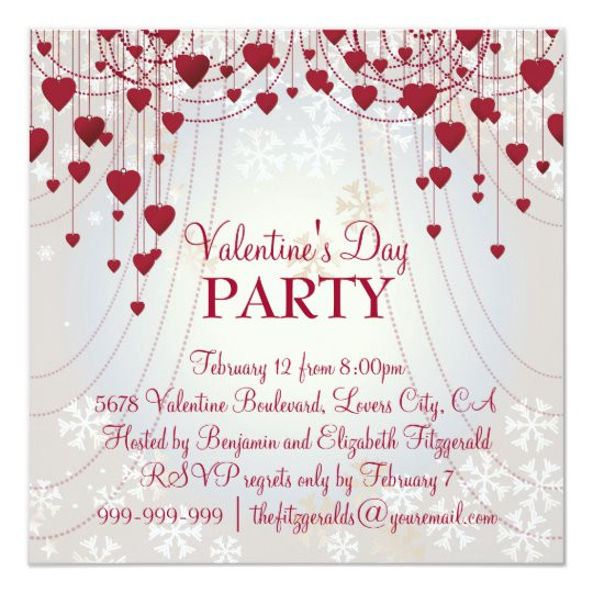 Valentines Day Party Invitations
 Red Hearts on Radiant White Valentines Party Invitation