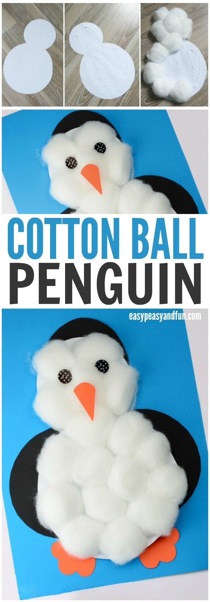 Winter Animals Preschool Crafts
 Cotton Balls Penguin Craft