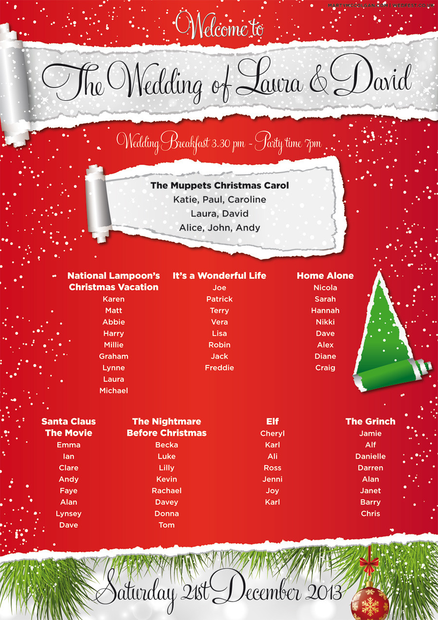 Winter Party Theme Names
 Christmas Wedding Table and Seating Plan