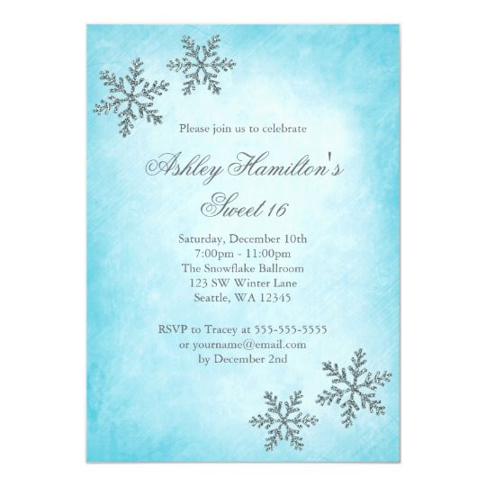 Winter Wonderland Party Invitations
 Sweet 16 Winter Wonderland Sparkle Snowflakes Invitation