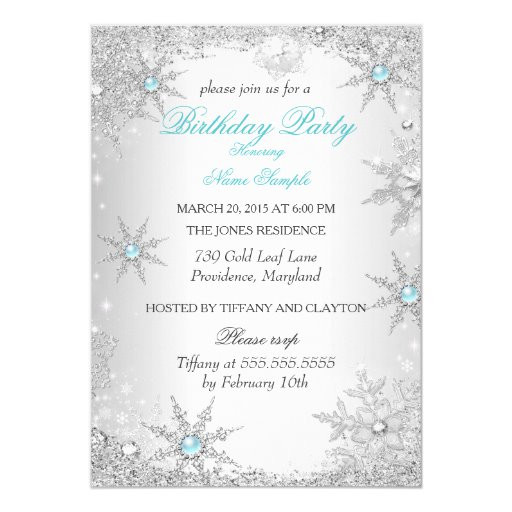 Winter Wonderland Party Invitations
 Teal Winter Wonderland Birthday Party 5x7 Paper Invitation